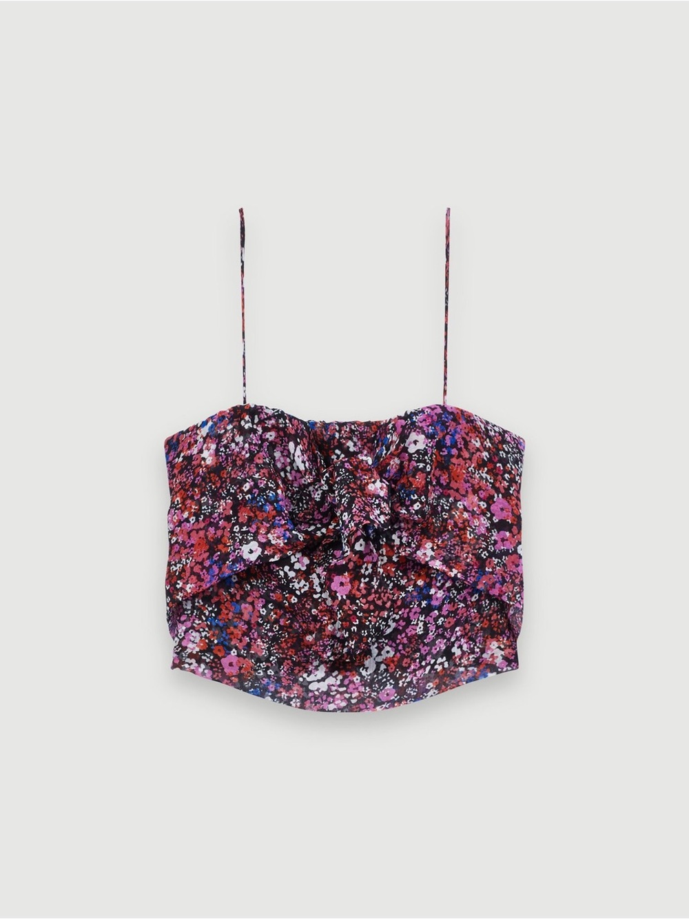 Maje Floral Tie-Front Camisole in Purple and Pink